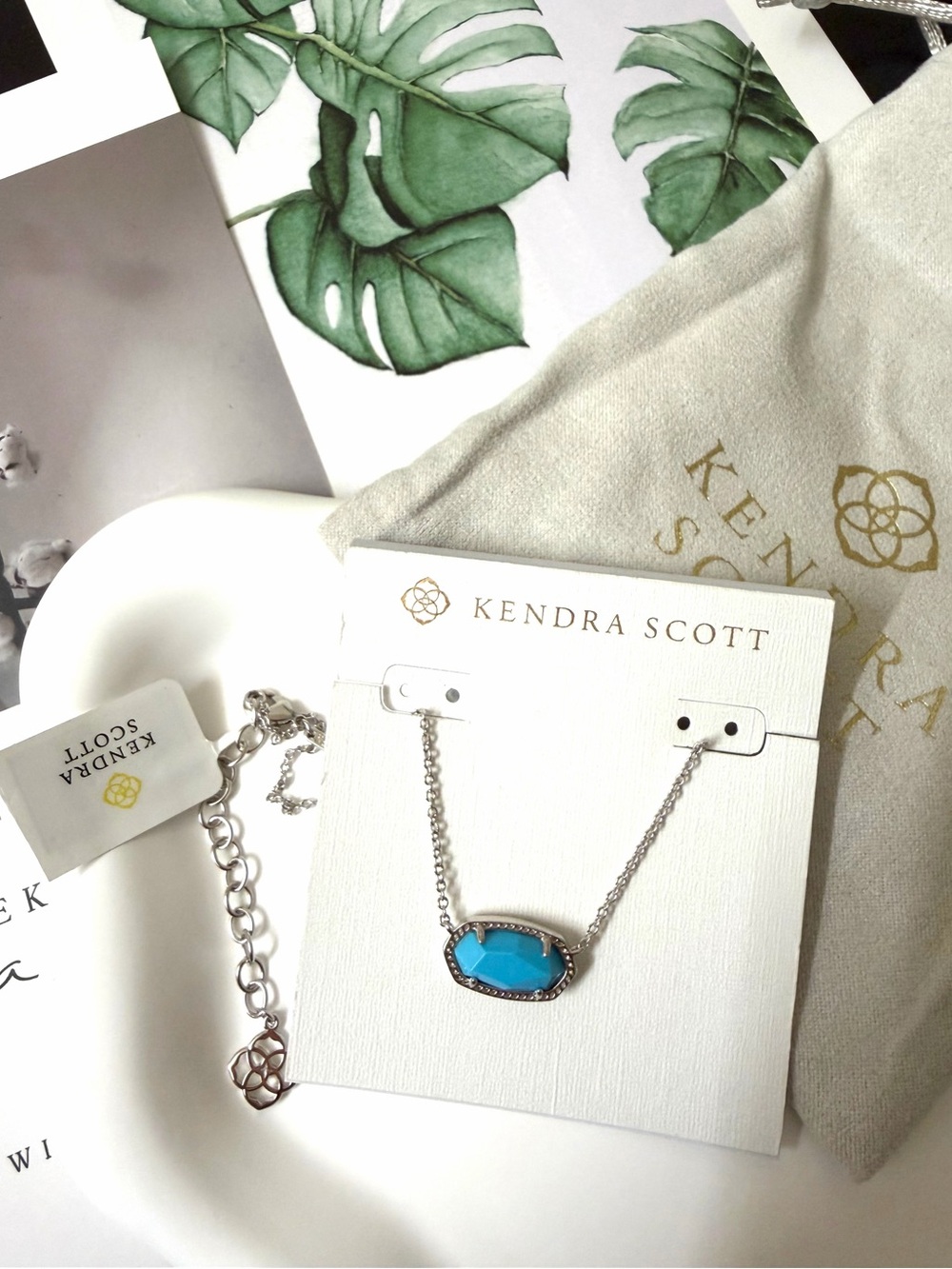 Kendra Scott Elisa Silver Necklace with Blue Faceted Stone
